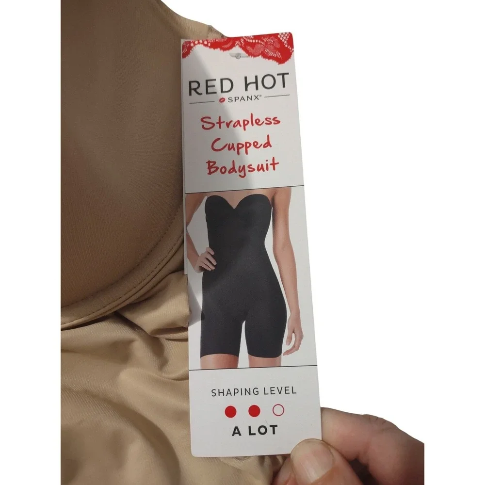 Red Hot by Spanx Strapless Cupped Bodysuit Neutral Beige Shapewear 10173R 1X - Picture 9 of 10